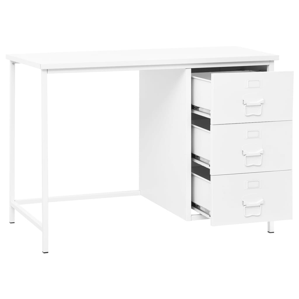 vidaXL Industrialne biurko z szufladami, białe, 105x52x75 cm, stal