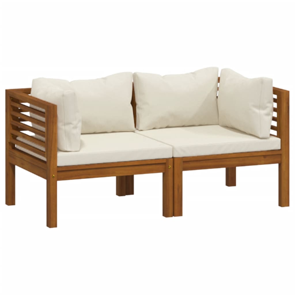 vidaXL 2-osobowa sofa ogrodowa, kremowe poduszki, drewno akacjowe