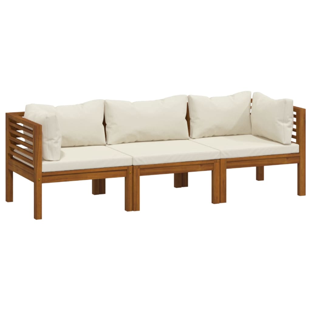 vidaXL 3-osobowa sofa ogrodowa, kremowe poduszki, drewno akacjowe