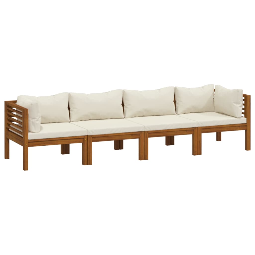 vidaXL 4-osobowa sofa ogrodowa, kremowe poduszki, drewno akacjowe
