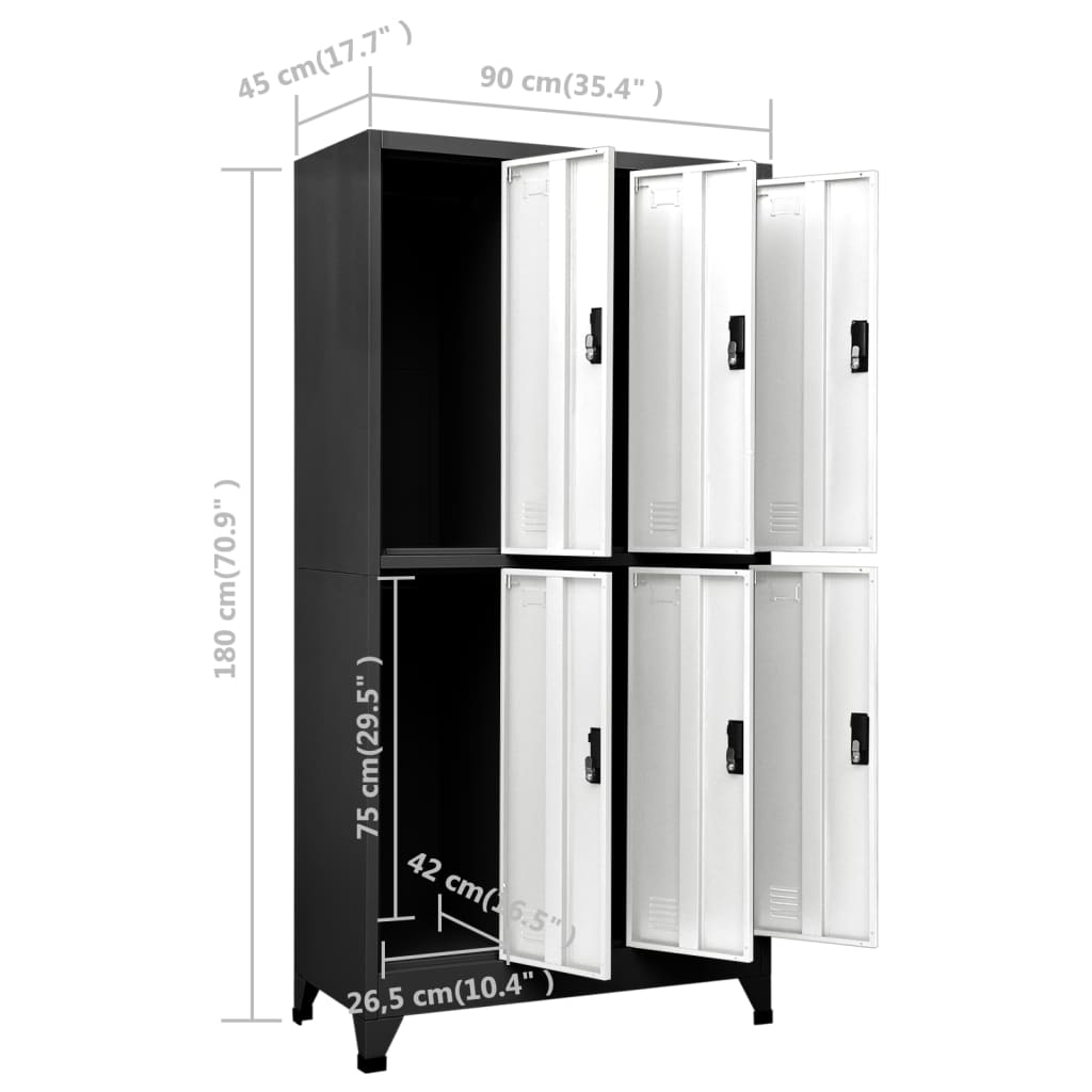 vidaXL Szafka zamykana na klucz, antracytowo-biała, 90x45x180 cm, stal