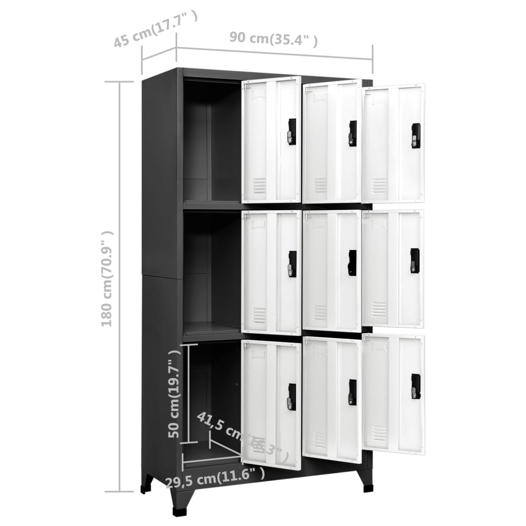 vidaXL Szafka zamykana na klucz, antracytowo-biała, 90x45x180 cm, stal
