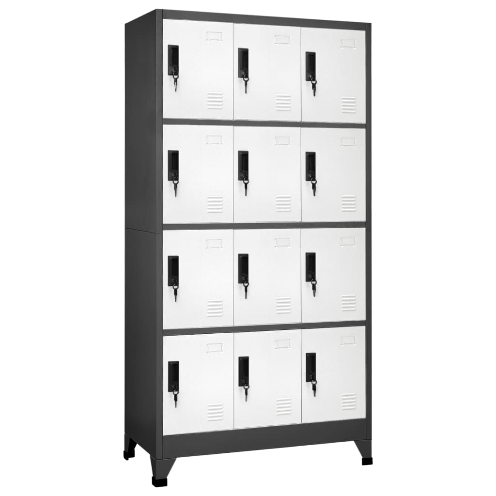 vidaXL Szafka zamykana na klucz, antracytowo-biała, 90x45x180 cm, stal
