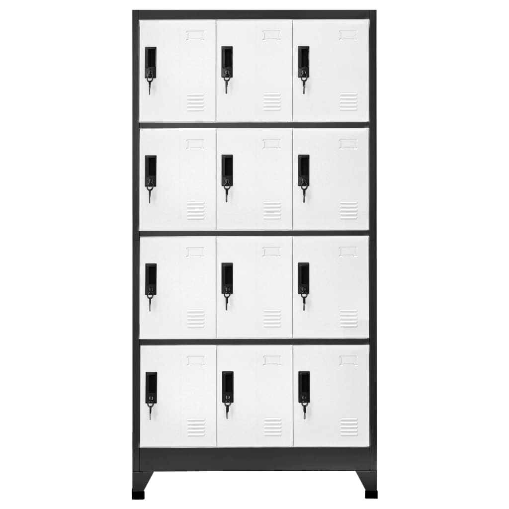 vidaXL Szafka zamykana na klucz, antracytowo-biała, 90x45x180 cm, stal