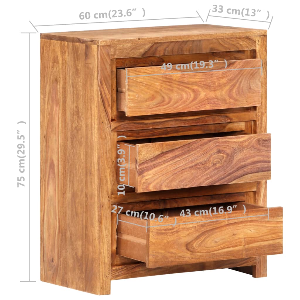 vidaXL Komoda, 60x33x75 cm, lite drewno akacjowe