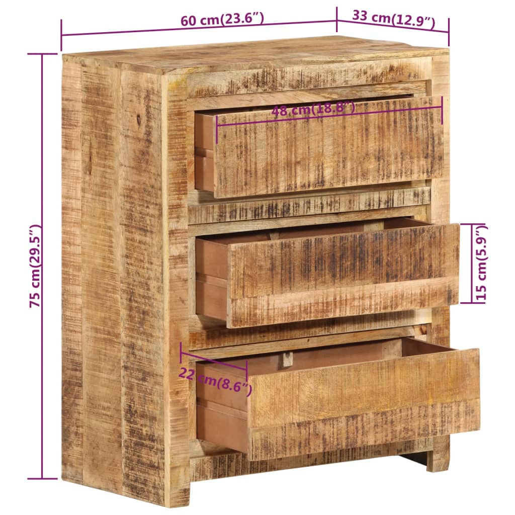 vidaXL Komoda, 60x33x75 cm, lite drewno mango