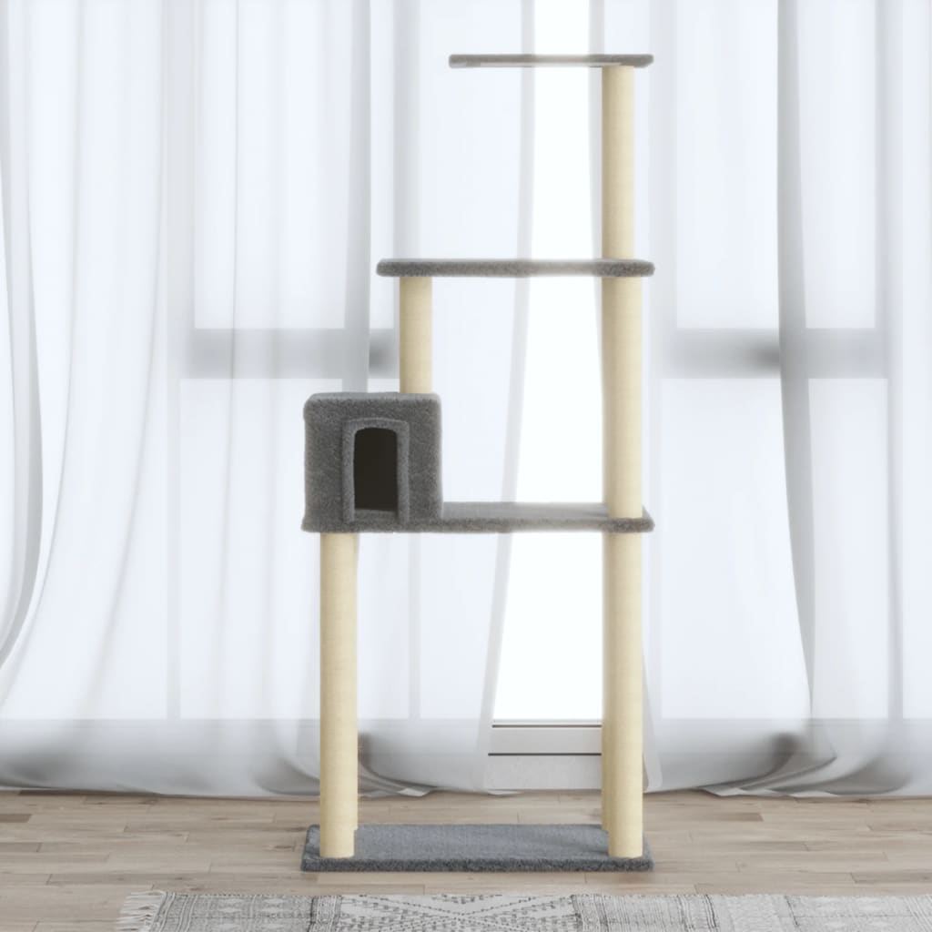 vidaXL Drapak dla kota z sizalowymi słupkami, jasnoszary, 147 cm