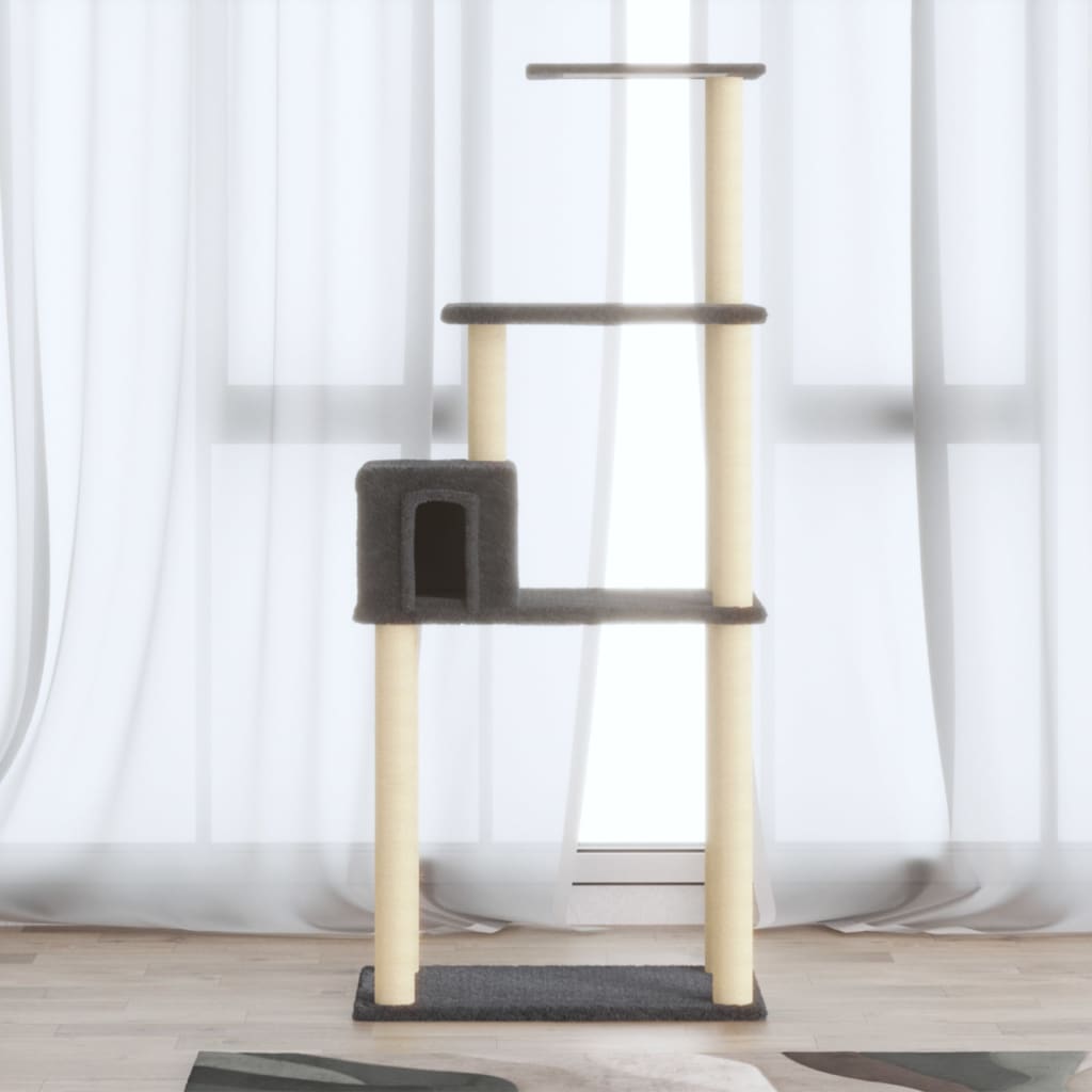 vidaXL Drapak dla kota z sizalowymi słupkami, ciemnoszary, 147 cm