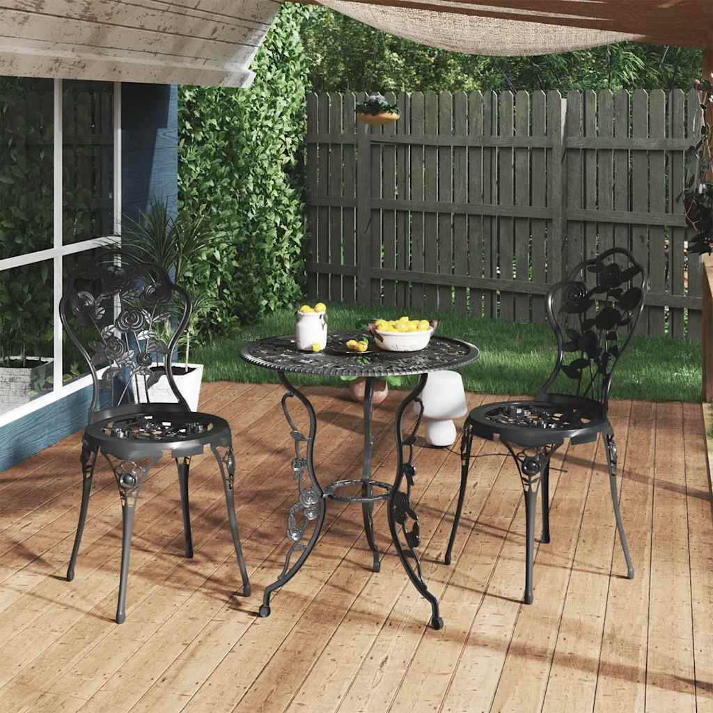 vidaXL 3-cz. zestaw mebli bistro ze stopu aluminium, czarny