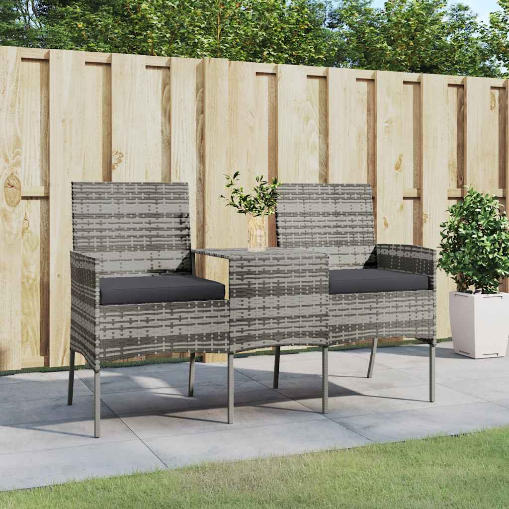 vidaXL 2-osobowa sofa ogrodowa ze stolikiem, polirattan, antracytowa