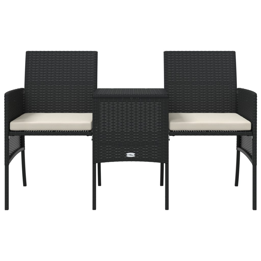 vidaXL 2-os. sofa ogrodowa ze stolikiem i stołkami, czarna, polirattan