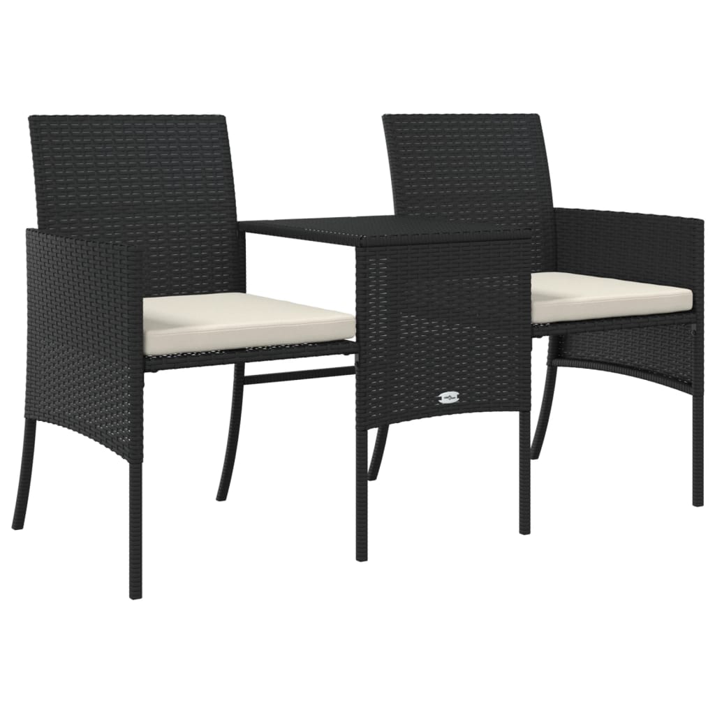 vidaXL 2-os. sofa ogrodowa ze stolikiem i stołkami, czarna, polirattan