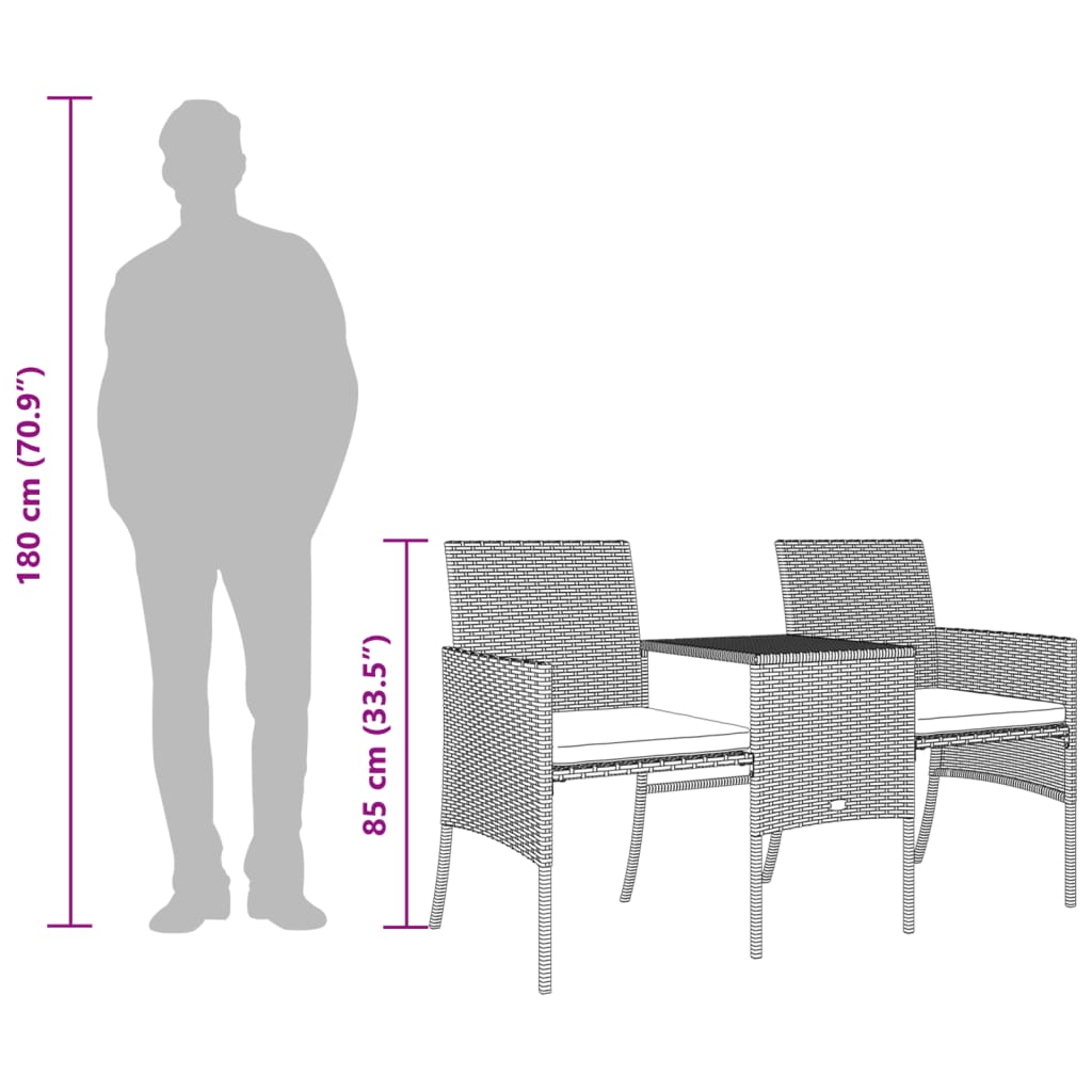 vidaXL 2-os. sofa ogrodowa ze stolikiem i stołkami, czarna, polirattan