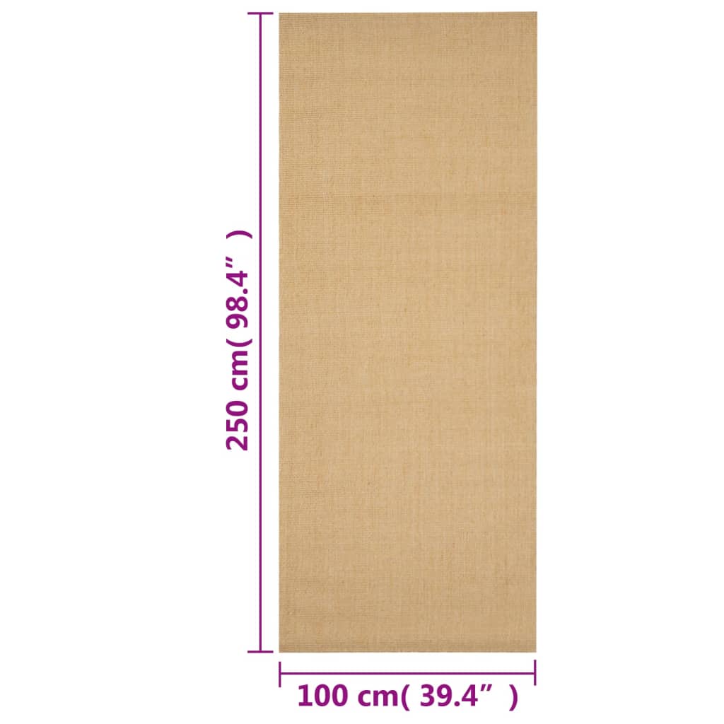 vidaXL Dywanik, naturalny sizal, 100x250 cm