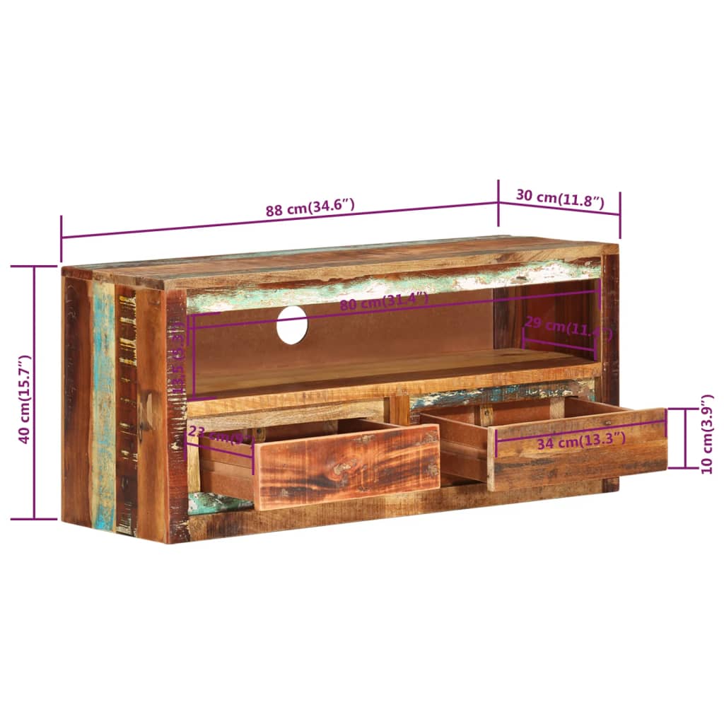 vidaXL Szafka pod TV, 88x30x40 cm, lite drewno z odzysku
