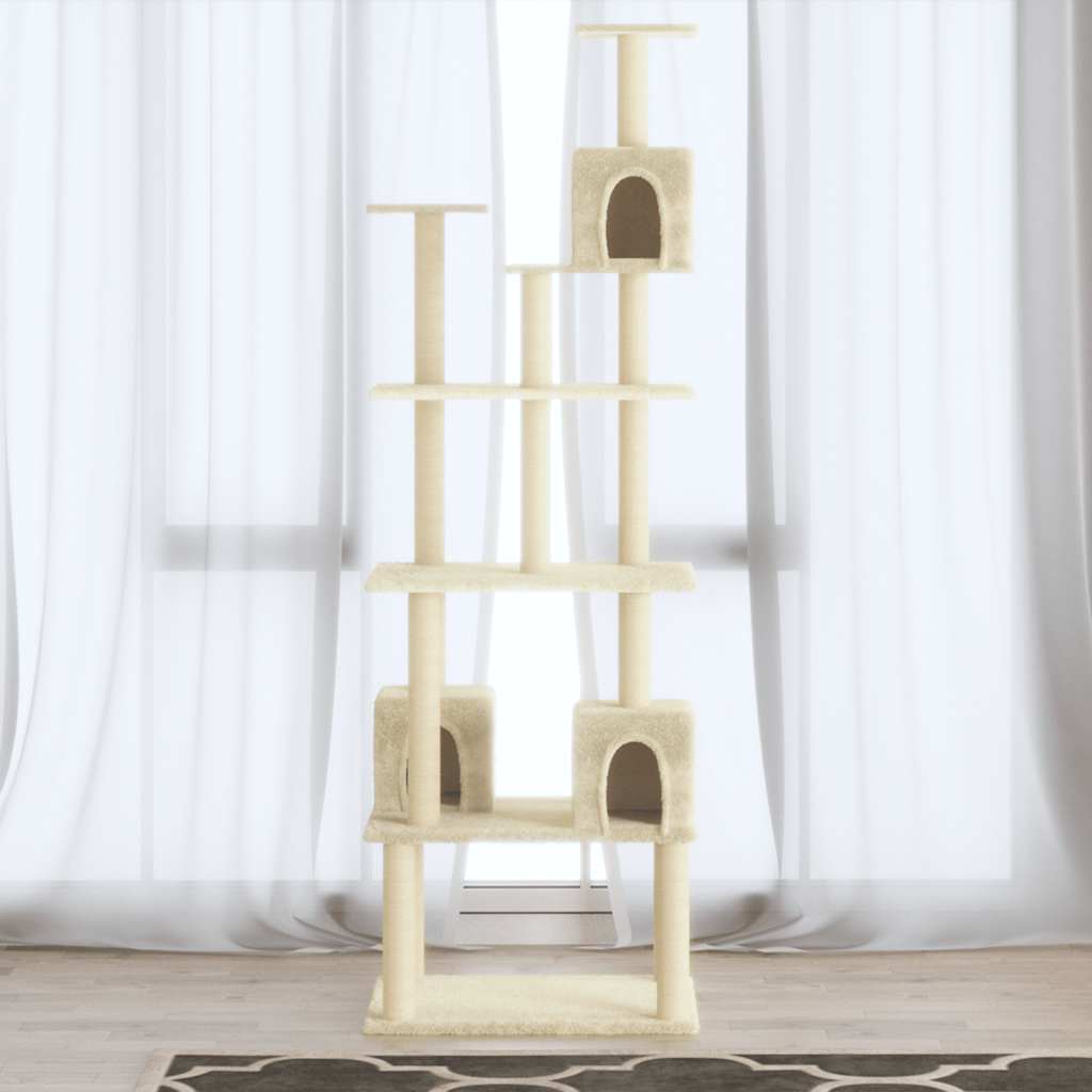 vidaXL Drapak dla kota z sizalowymi słupkami, kremowy, 188 cm