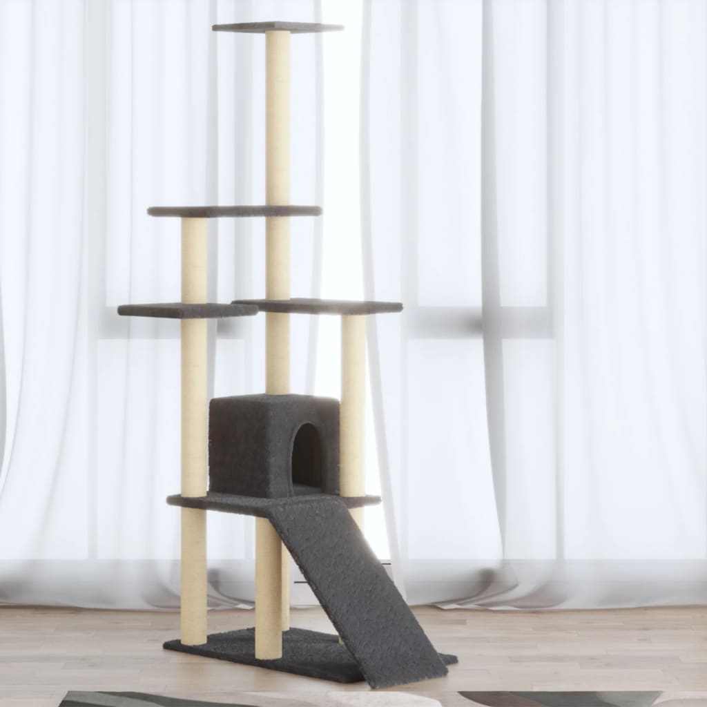 vidaXL Drapak dla kota z sizalowymi słupkami, ciemnoszary, 155 cm