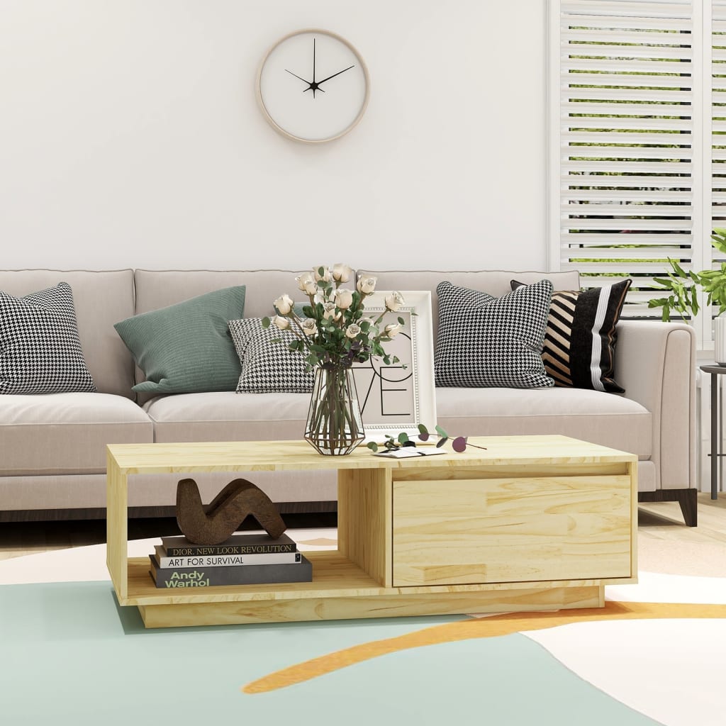 vidaXL Stolik kawowy, 110x50x33,5 cm, lite drewno sosnowe