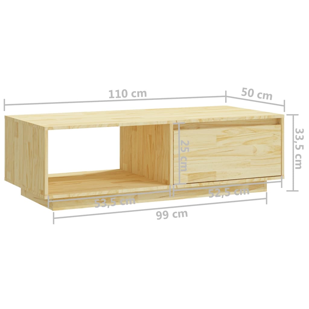 vidaXL Stolik kawowy, 110x50x33,5 cm, lite drewno sosnowe