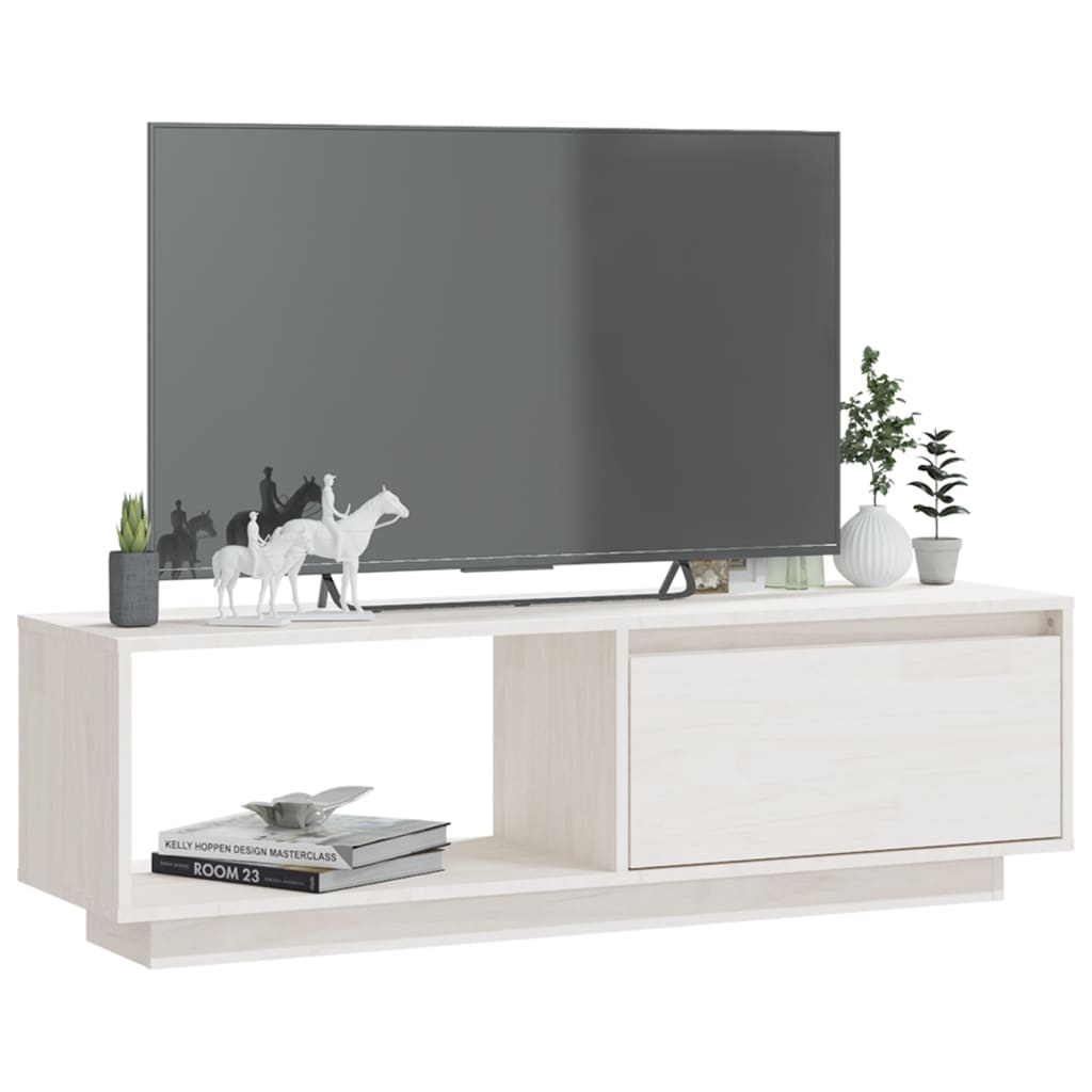 vidaXL Szafka pod telewizor, biała 110x30x33,5 cm, lite drewno sosnowe