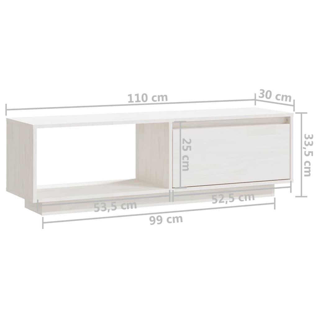 vidaXL Szafka pod telewizor, biała 110x30x33,5 cm, lite drewno sosnowe