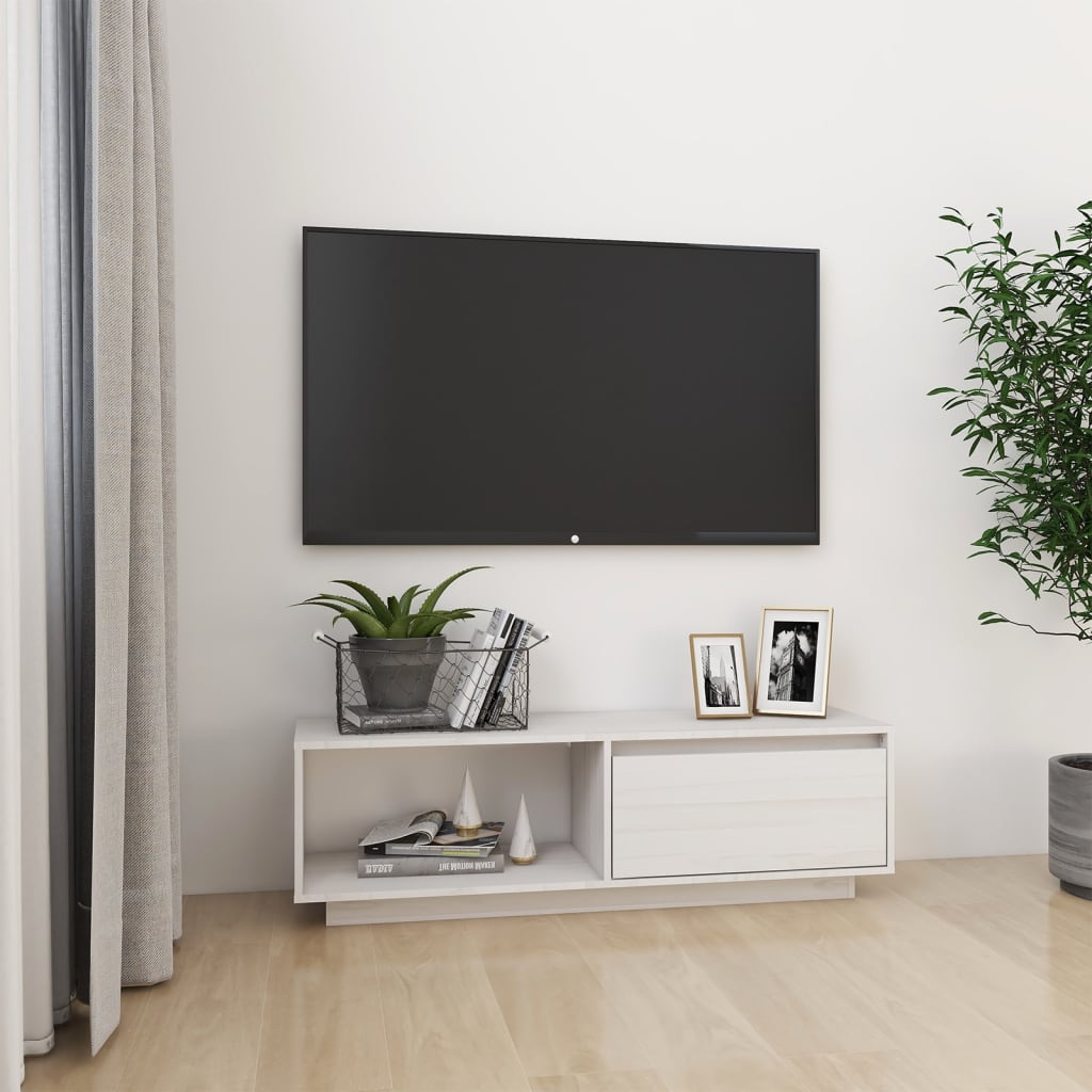vidaXL Szafka pod telewizor, biała 110x30x33,5 cm, lite drewno sosnowe
