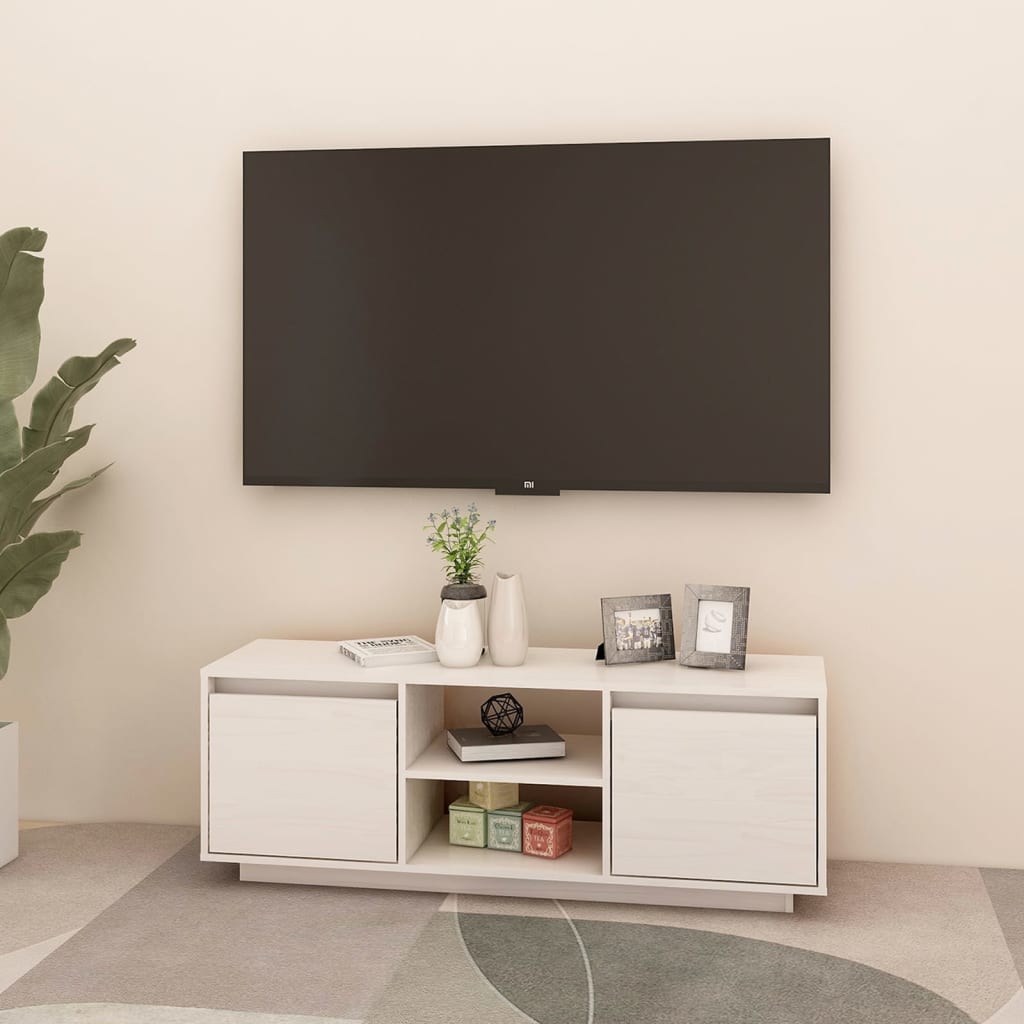 vidaXL Szafka pod telewizor, biała, 110x30x40 cm, lite drewno sosnowe