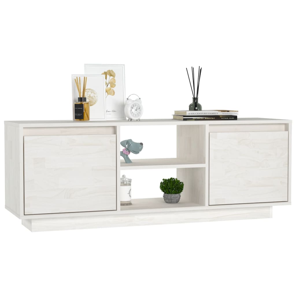 vidaXL Szafka pod telewizor, biała, 110x30x40 cm, lite drewno sosnowe