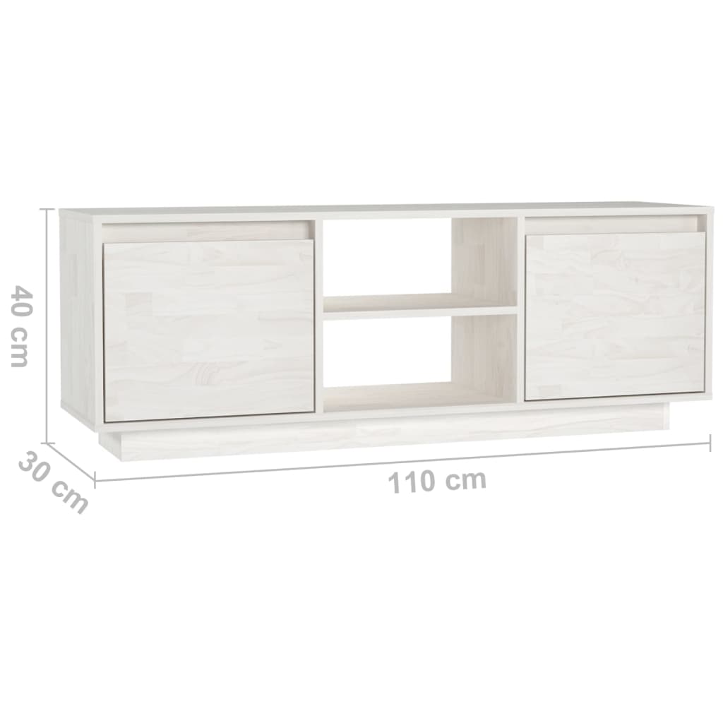 vidaXL Szafka pod telewizor, biała, 110x30x40 cm, lite drewno sosnowe