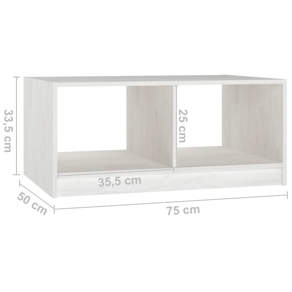 vidaXL Stolik kawowy, biały, 75x50x33,5 cm, lite drewno sosnowe