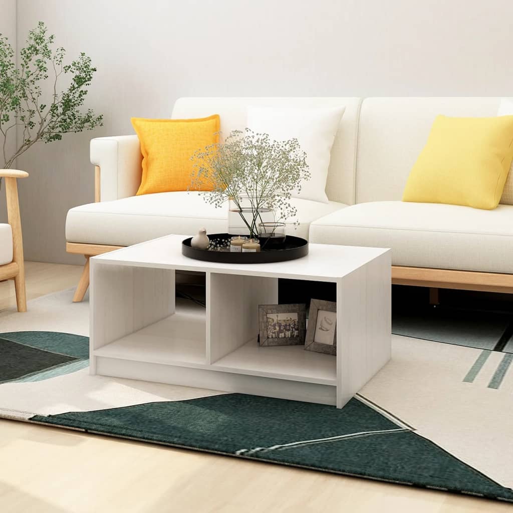 vidaXL Stolik kawowy, biały, 75x50x33,5 cm, lite drewno sosnowe