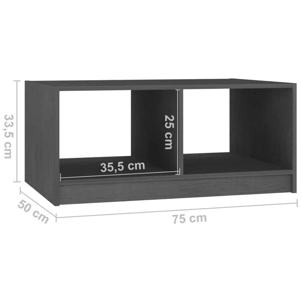 vidaXL Stolik kawowy, szary, 75x50x33,5 cm, lite drewno sosnowe