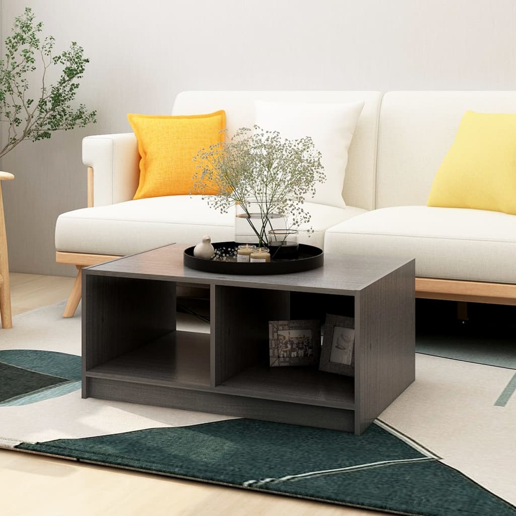 vidaXL Stolik kawowy, szary, 75x50x33,5 cm, lite drewno sosnowe