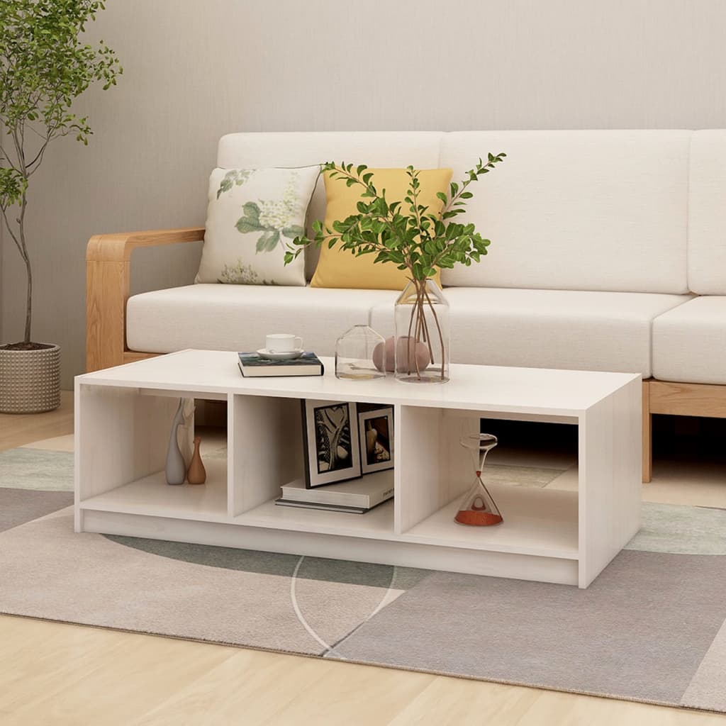 vidaXL Stolik kawowy, biały, 110x50x34 cm, lite drewno sosnowe