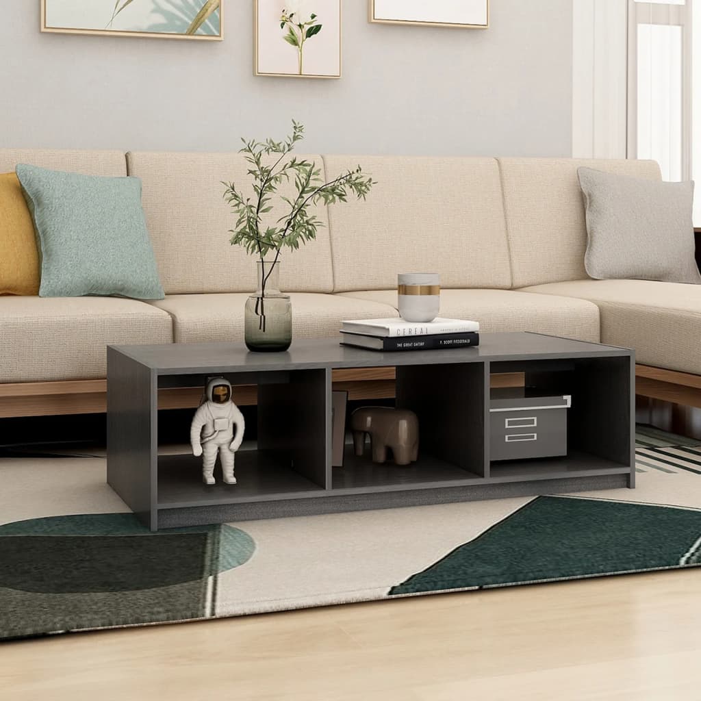 vidaXL Stolik kawowy, szary, 110x50x34 cm, lite drewno sosnowe