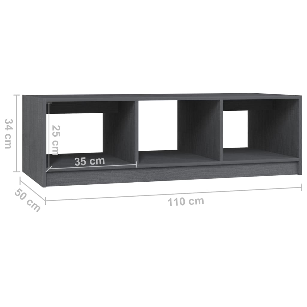 vidaXL Stolik kawowy, szary, 110x50x34 cm, lite drewno sosnowe