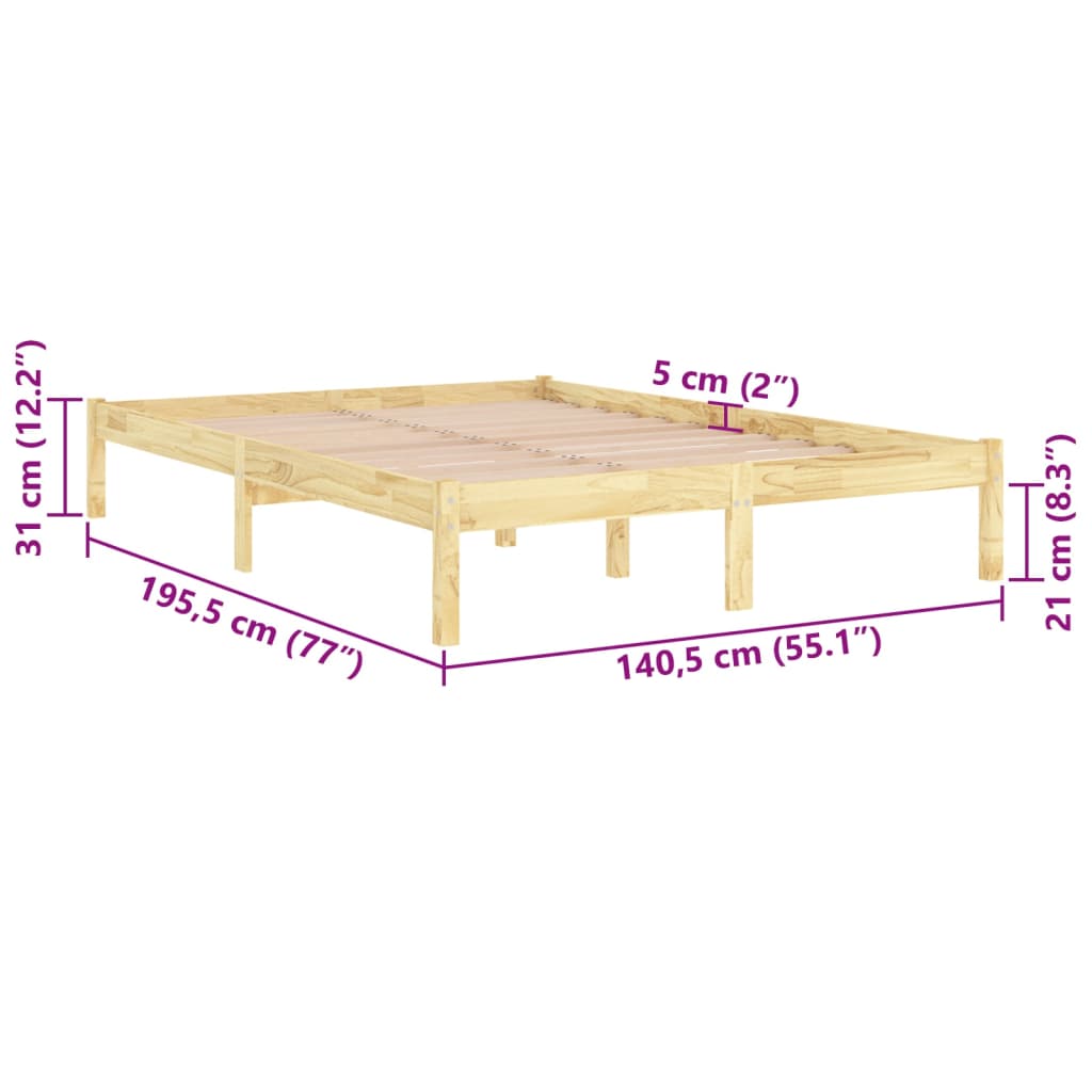 vidaXL Rama łóżka, lite drewno, 135x190 cm, podwójna