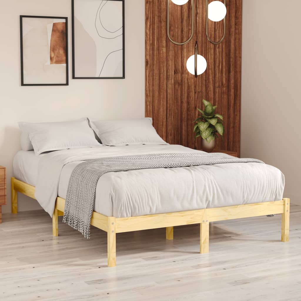 vidaXL Rama łóżka, lite drewno, 135x190 cm, podwójna