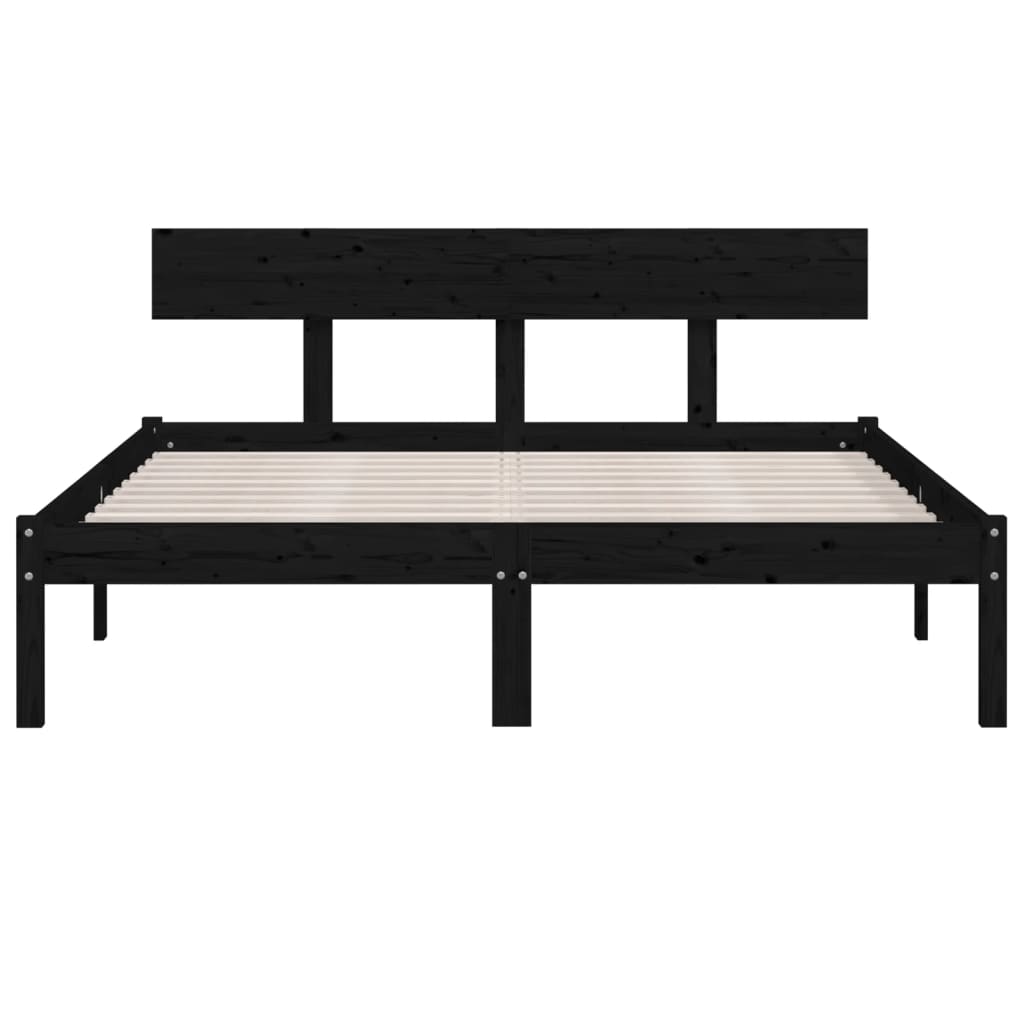 vidaXL Rama łóżka, czarna, lite drewno sosnowe, 135x190 cm, podwójna