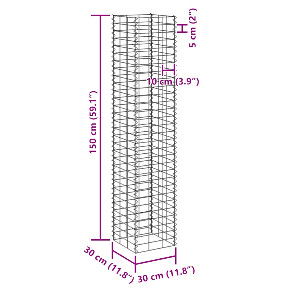 vidaXL Wysokie donice gabionowe, 3 szt., 30x30x150 cm, żelazo