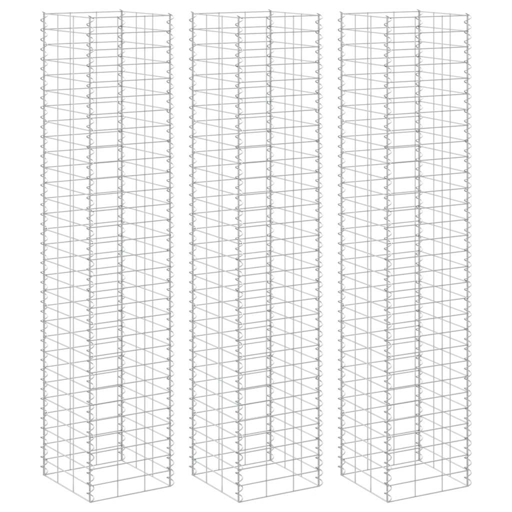 vidaXL Wysokie donice gabionowe, 3 szt., 30x30x200 cm, żelazo