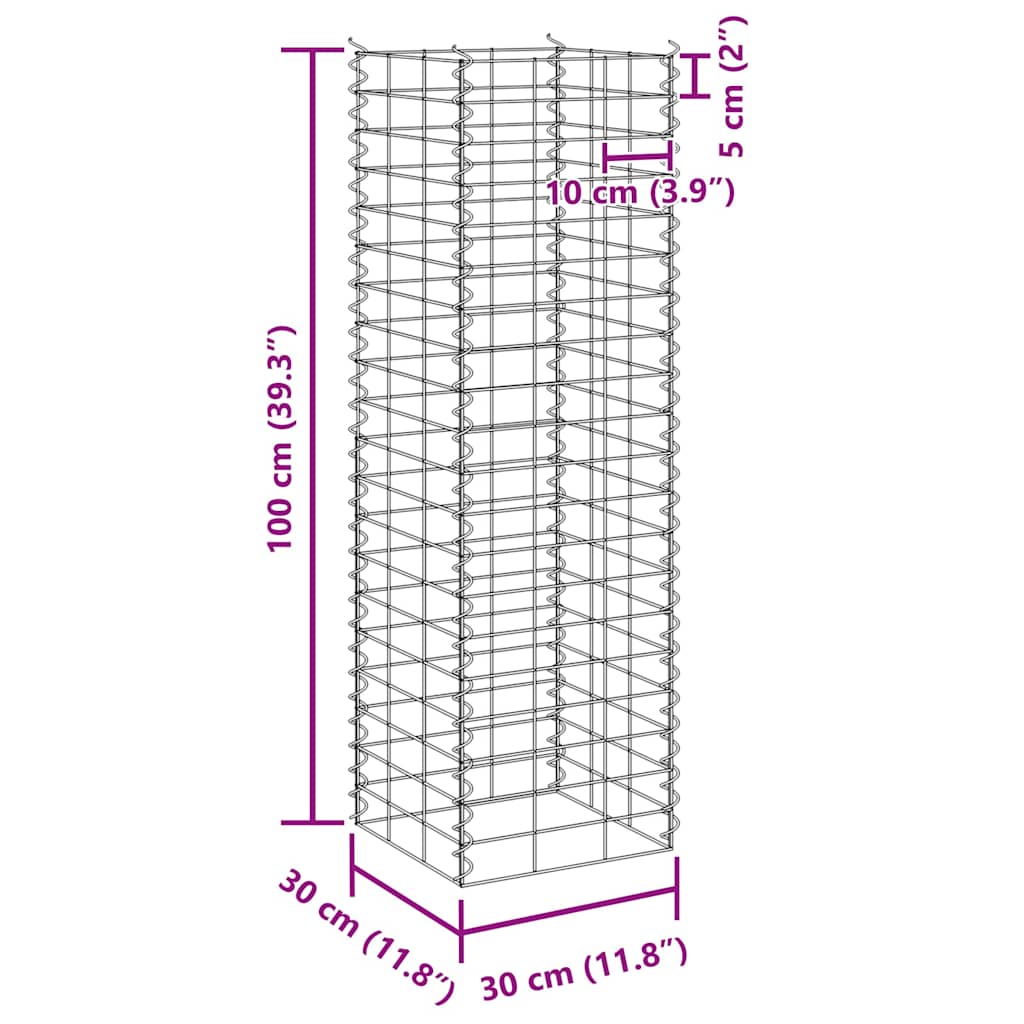 vidaXL Wysokie donice gabionowe, 4 szt., 30x30x50/100/150/200 cm