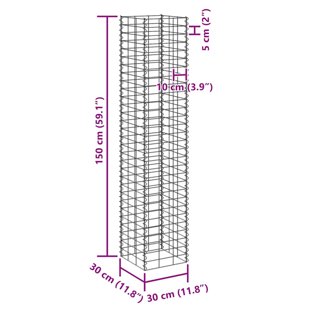 vidaXL Wysokie donice gabionowe, 4 szt., 30x30x50/100/150/200 cm