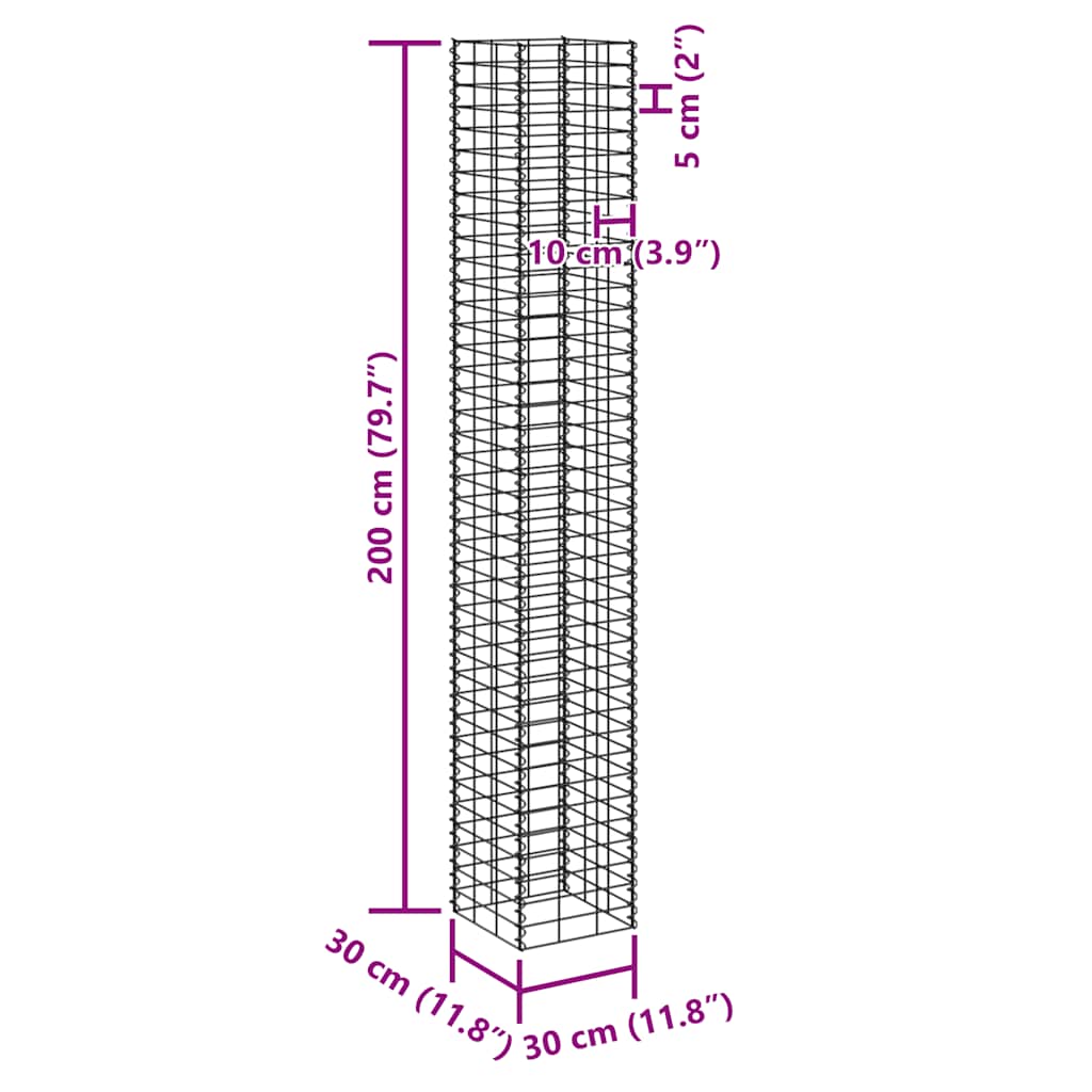 vidaXL Wysokie donice gabionowe, 4 szt., 30x30x50/100/150/200 cm