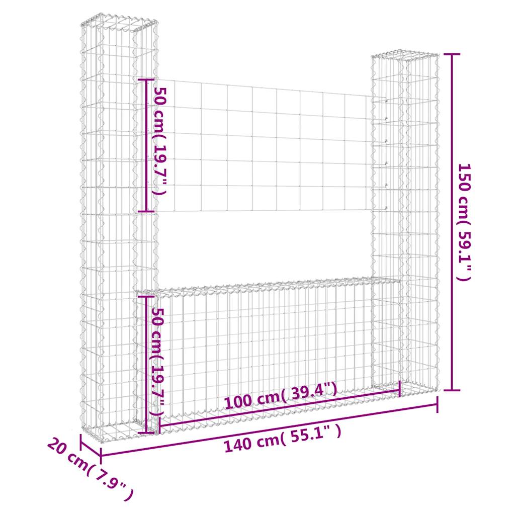 vidaXL Ogrodzenie gabionowe z 2 słupkami, żelazo, 140x20x150 cm