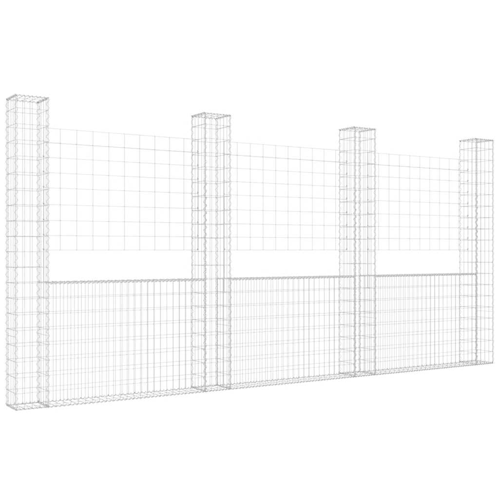 vidaXL Ogrodzenie gabionowe z 4 słupkami, żelazo, 380x20x200 cm