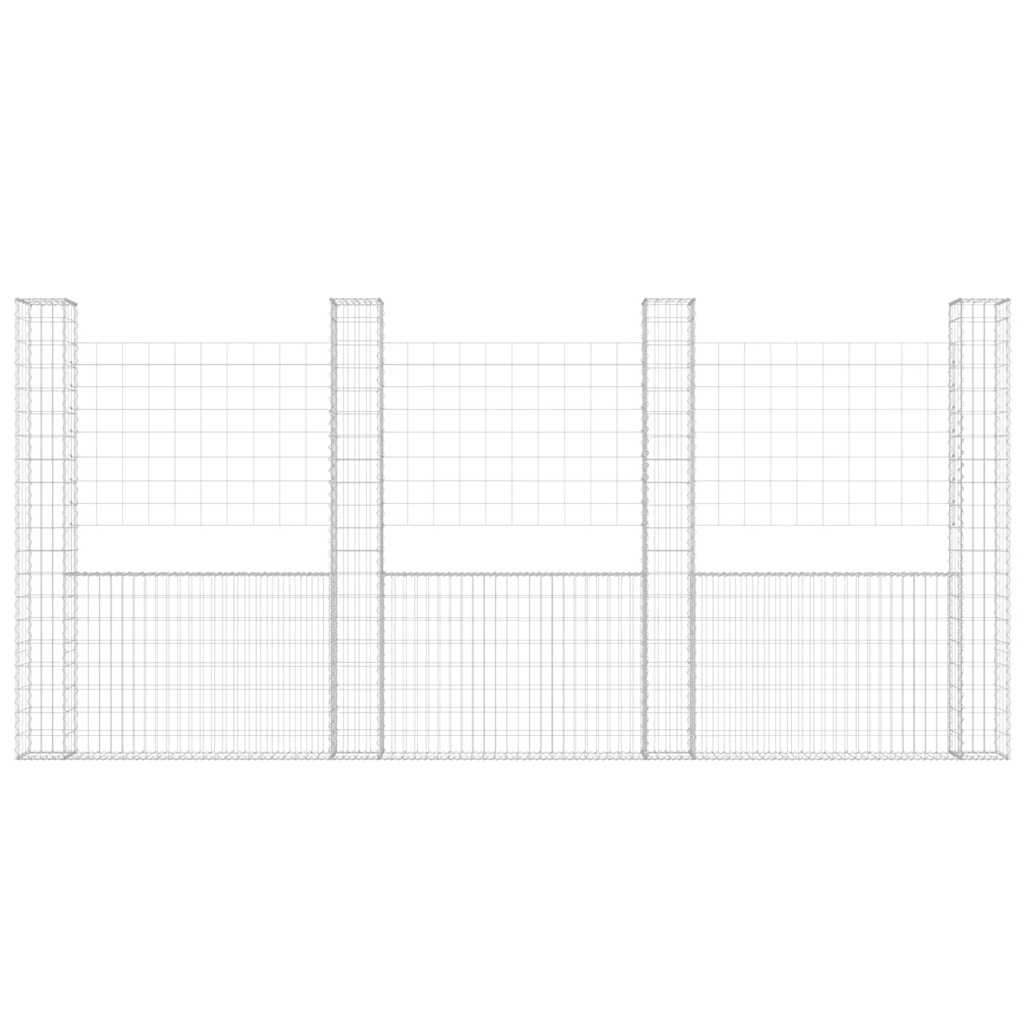 vidaXL Ogrodzenie gabionowe z 4 słupkami, żelazo, 380x20x200 cm