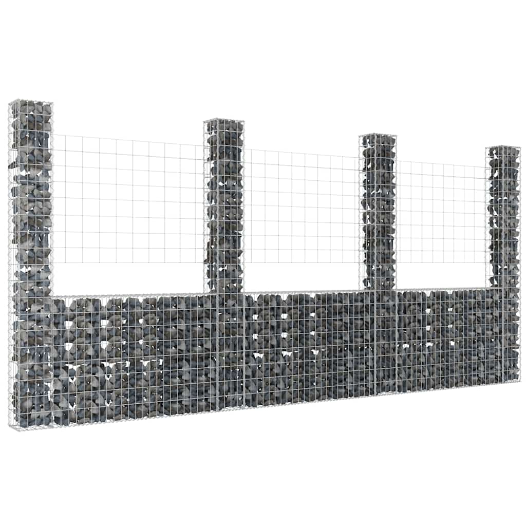 vidaXL Ogrodzenie gabionowe z 4 słupkami, żelazo, 380x20x200 cm