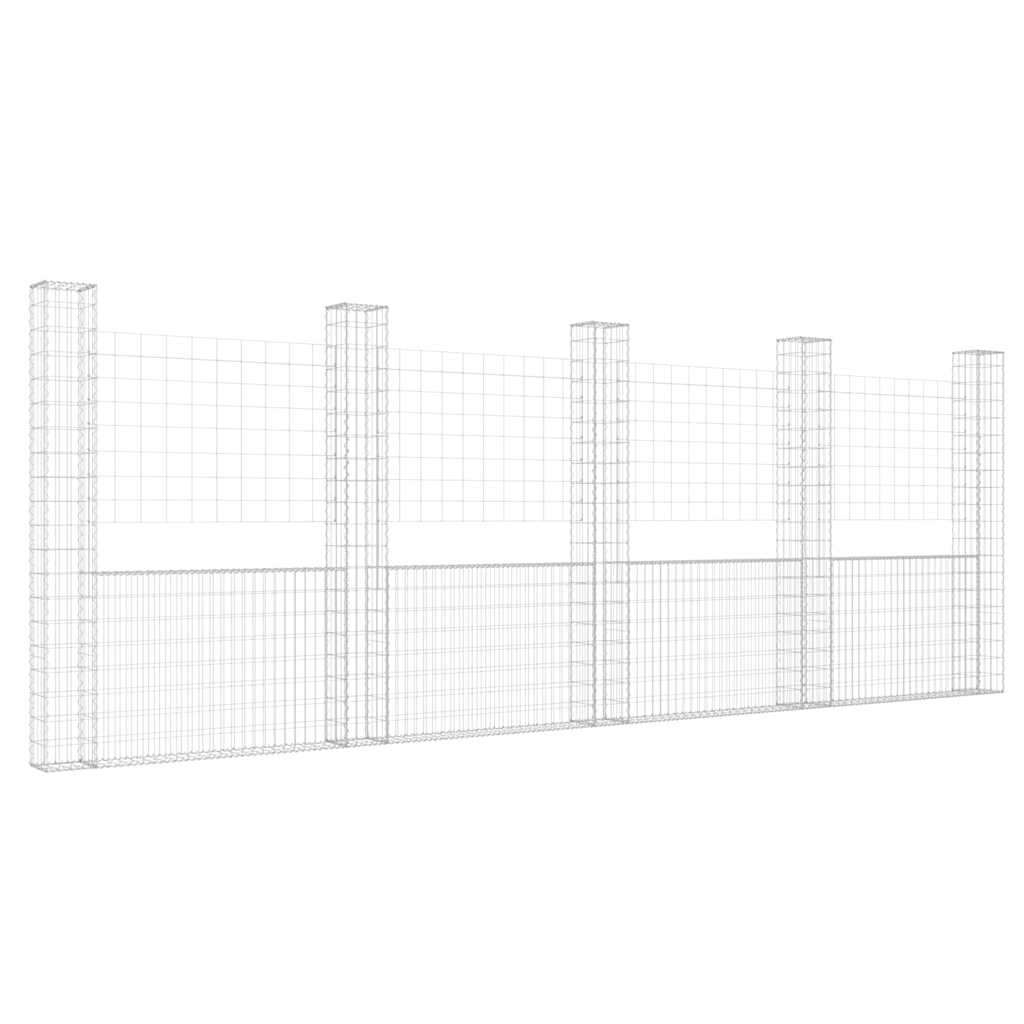 vidaXL Ogrodzenie gabionowe z 5 słupkami, żelazo, 500x20x200 cm