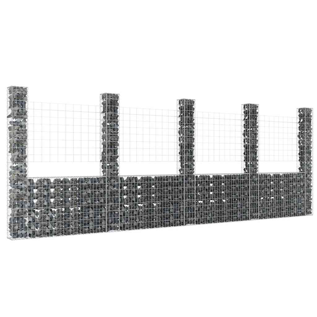 vidaXL Ogrodzenie gabionowe z 5 słupkami, żelazo, 500x20x200 cm